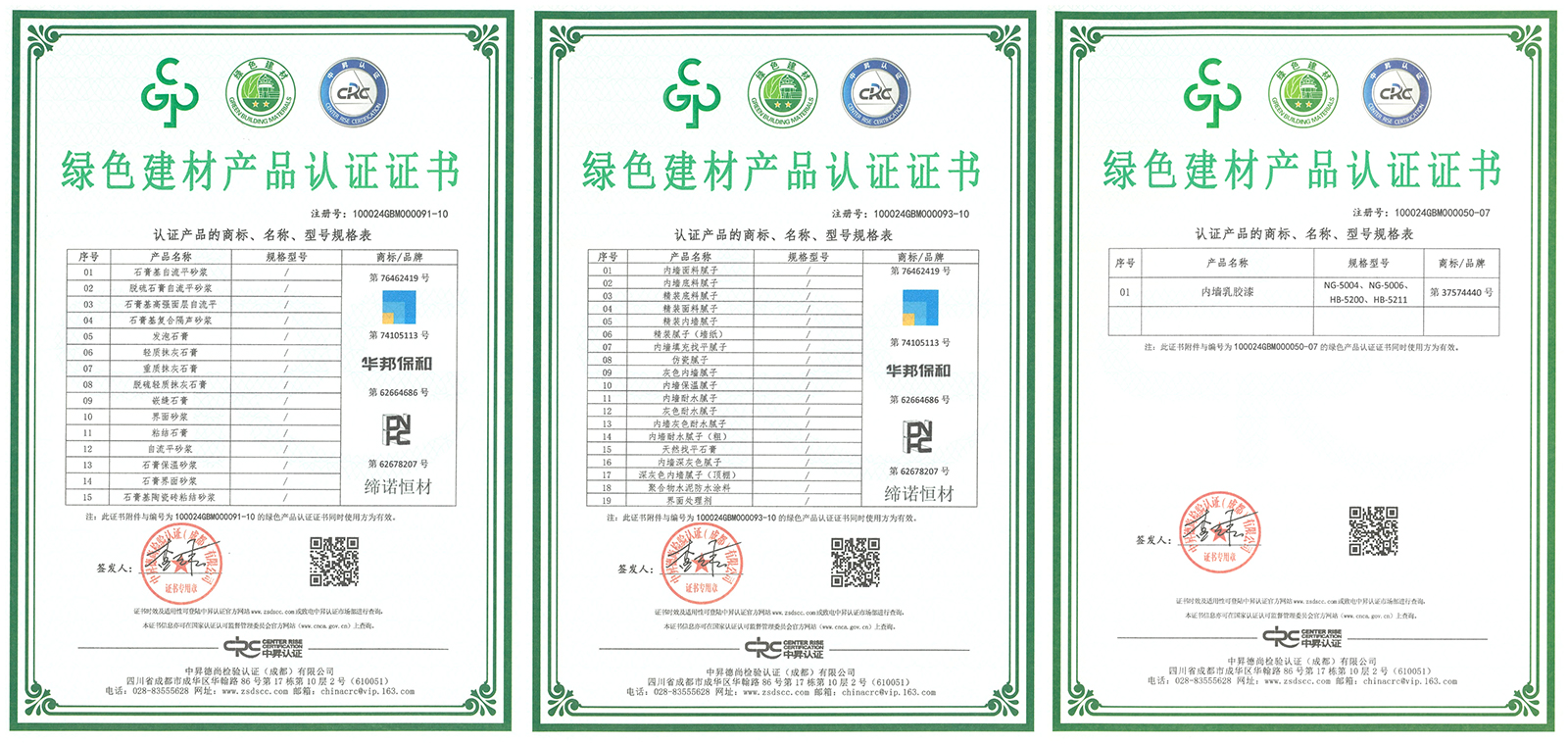 華邦保和綠色建材產(chǎn)品認(rèn)證證書